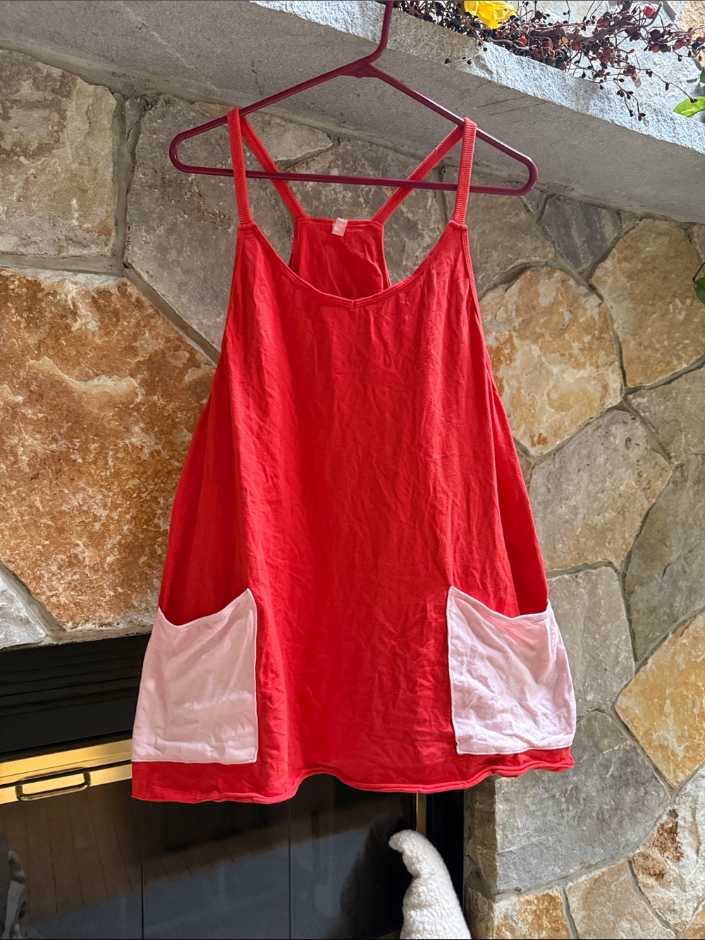 Free People Red Tank Romper with White Patch Pockets